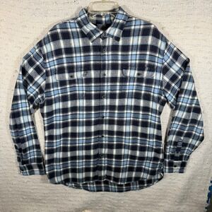 Jachs Mens XL Blue Navy Plaid Flannel Button Down‎ Shirt Cotton